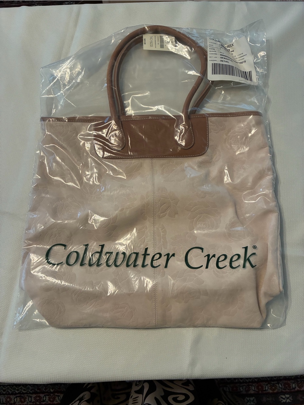Coldwater Creek Factory Sealed Blush Floral Tote with Tan Handles